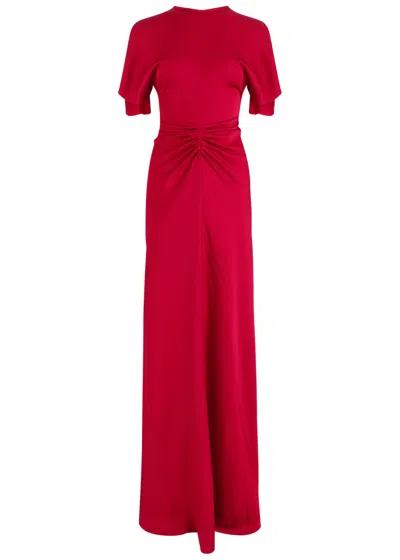 Victoria Beckham Gathered Waist Satin Gown In Red
