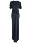 Victoria Beckham Navy Blue Long Dress With Gathered Waist