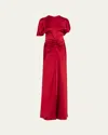 Victoria Beckham Womens Gathered Draped-sleeve Satin Maxi Dress Rose In Red