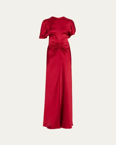 VICTORIA BECKHAM GATHERED WAIST SATIN GOWN