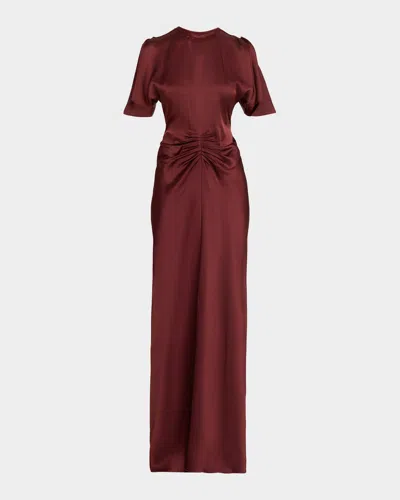 Victoria Beckham Gathered Waist Satin Maxi Dress In Red