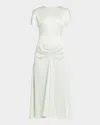 Victoria Beckham Gathered Waist Satin Midi Dress In Green