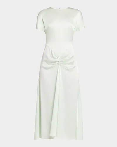 Victoria Beckham Gathered Waist Satin Midi Dress In Green