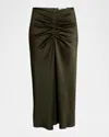 Victoria Beckham Gathered Waist Satin Midi Skirt In Green