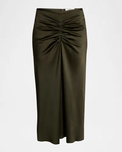 Victoria Beckham Gathered Waist Satin Midi Skirt In Green