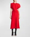 Victoria Beckham Fuchsia Pink Midi Dress With Gathered Waist In Carmine