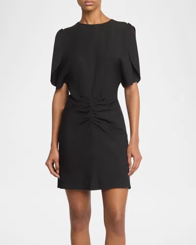 VICTORIA BECKHAM GATHERED-WAIST SHORT-SLEEVE MINI DRESS