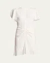 Victoria Beckham Gathered Waist Wool Mini Dress In Ivory