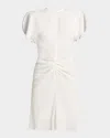 Victoria Beckham Gathered Waist Wool Mini Dress In White