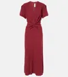 Victoria Beckham Gathered Wool-blend Midi Dress In Brown