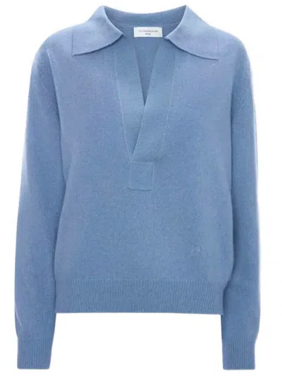 Victoria Beckham Genevieve Polo Sweater In Merino Wool In Blue