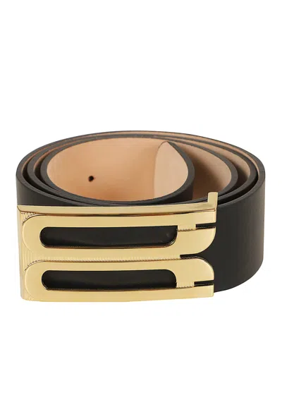 Victoria Beckham Geometric Buckle Jumbo Frame Belt In Black Leather