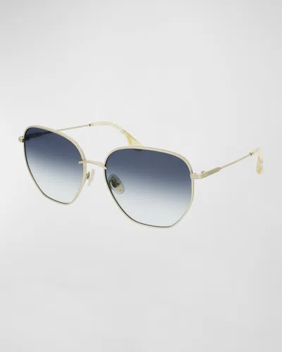 Victoria Beckham Geometric Square Metal Sunglasses In Blue / Gold