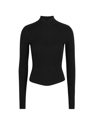 Victoria Beckham Knit Sweater Long Sleeves Mock Neck Ribbed In Black