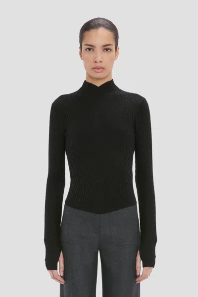 Victoria Beckham Georgia Ribbed-knit High-neck Jumper In Black
