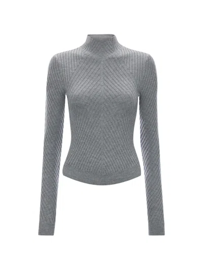 Victoria Beckham Georgia Ribbed Merino Wool Sweater In Gray
