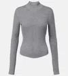 Victoria Beckham Fitted Ribbed Knit Sweater With Subtle V-neckline In Gray