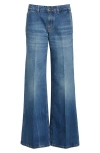 Victoria Beckham Wide-leg Distressed Denim Jeans With Logo Patch In Vintage Indigo