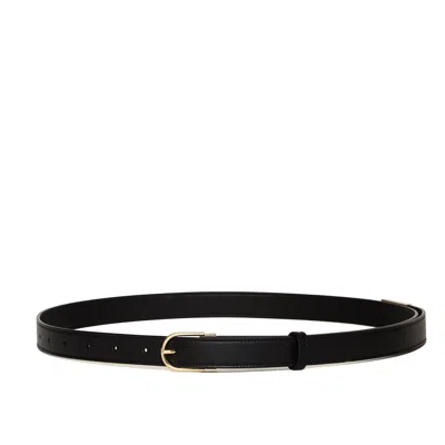 Victoria Beckham Gold Buckle Smooth Vitello Leather Belt In Black