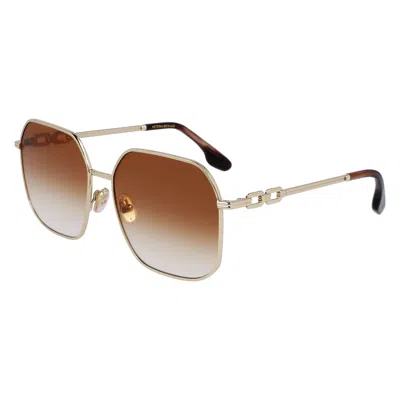 Victoria Beckham Gold Metal Sunglasses In Brown
