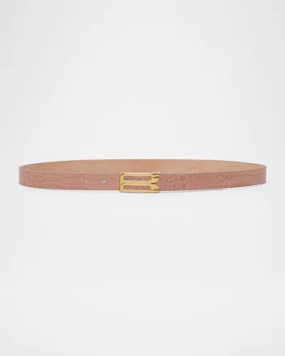 Victoria Beckham Gold-plated B-logo Leather Belt In Blush Pink