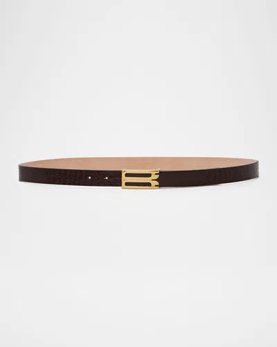 Victoria Beckham Gold-plated B-logo Leather Belt In Dark Brown