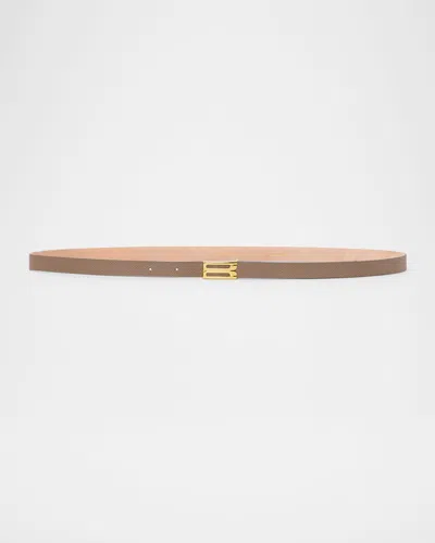 Victoria Beckham Gold-plated B-logo Skinny Leather Belt In Dove Grey