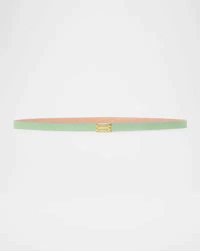 Victoria Beckham Gold-plated B-logo Skinny Leather Belt In Jade
