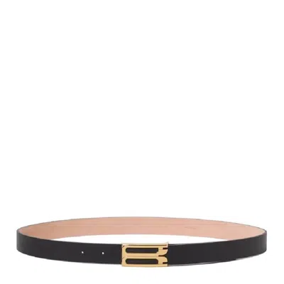 Victoria Beckham Gold Tone Logo Leather Belt In Black