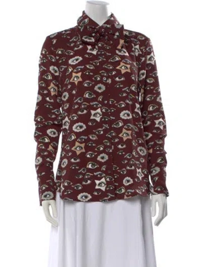 Pre-owned Victoria Beckham Graphic Print Long Sleeve Blouse In Burgundy