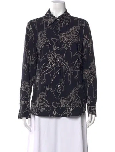 Pre-owned Victoria Beckham Graphic Print Long Sleeve Button-up Top In Black