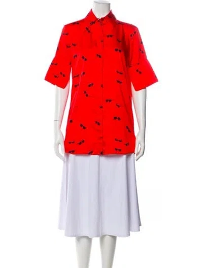 Pre-owned Victoria Beckham Graphic Print Short Sleeve Button-up Top In Orange