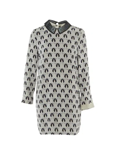 Pre-owned Victoria Beckham Graphic-print Silk Mini Dress In Gray