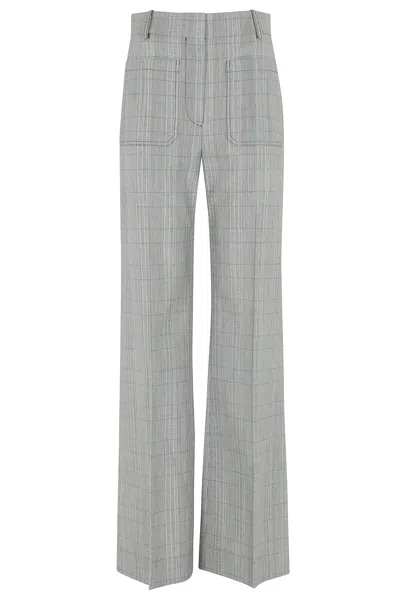 Victoria Beckham Gray Blue Alina Front-patch Flared Wool Pants