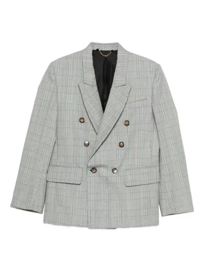 VICTORIA BECKHAM WOMEN GREY CHECK-PATTERN WOOL BLAZER, M LUXURY BLAZERS FOR WOMEN DARVEYS