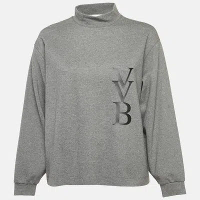 Victoria Beckham Grey Logo Applique Knit Sweatshirt In Gray