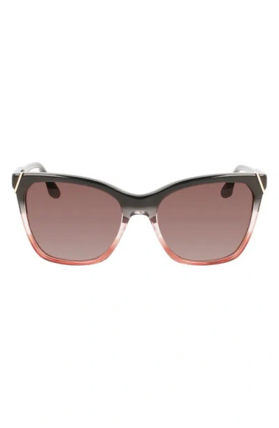 Victoria Beckham Guilloché 56mm Gradient Rectangular Sunglasses In Grey/rose/caramel
