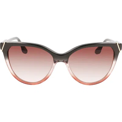 Victoria Beckham Guilloché 57mm Gradient Cat Eye Sunglasses In Grey/rose/caramel