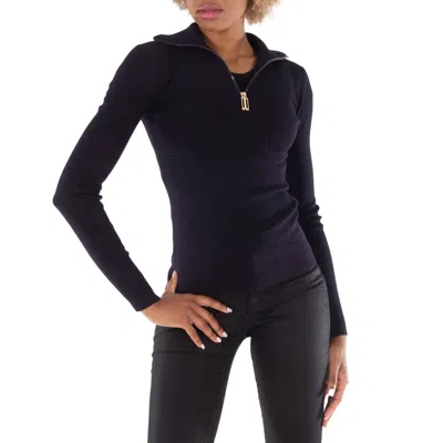 Victoria Beckham Half Zip High Neck Sweater In Blue