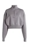 Victoria Beckham Half-zip Wool Cropped Top In Grey