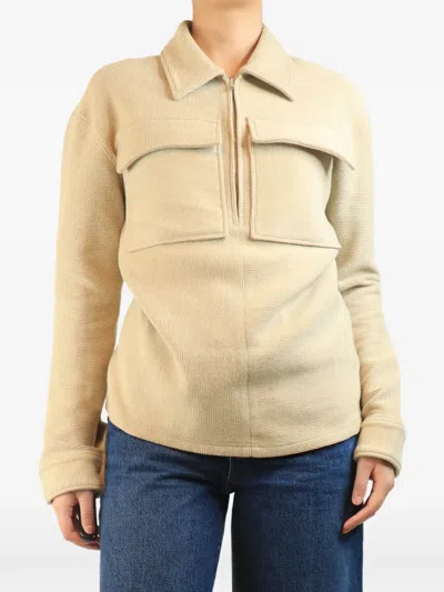 Pre-owned Victoria Beckham Half-zip Pocket Sweater In Neutral