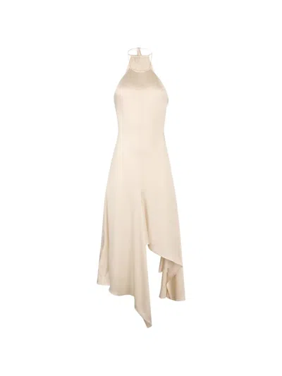 Victoria Beckham Halterneck Draped Maxi Dress In Neutral