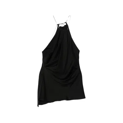 Victoria Beckham Chain-embellished Gathered Satin Top In Black