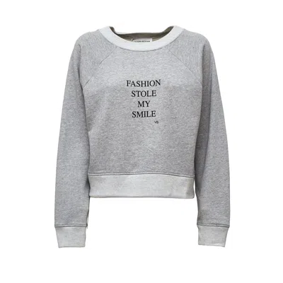 Victoria Beckham Heathered Grey Slogan Printed Sweatshirt In Gray