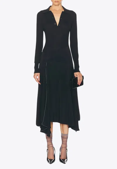 Victoria Beckham Henley Midi Shirt Dress In Black