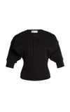 Victoria Beckham Henley Ribbed Cotton Top In Black