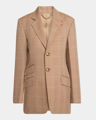 Victoria Beckham Heritage Check Single-breasted Jacket In Camel/multi