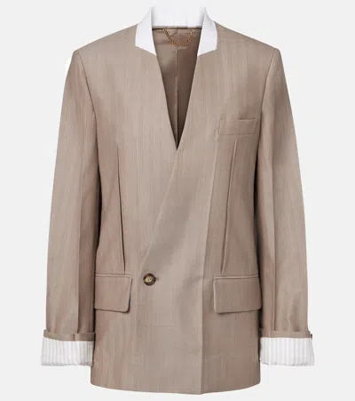 Victoria Beckham Herringbone Virgin Wool Blazer In Brown