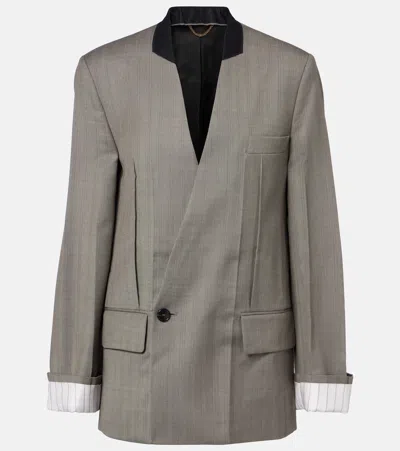 Victoria Beckham Herringbone Virgin Wool Blazer In Gray