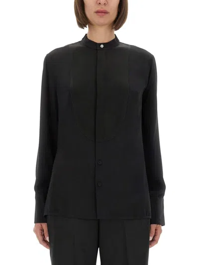 Victoria Beckham Silk Shirt With Scalloped Collar And Pleated Back In Black